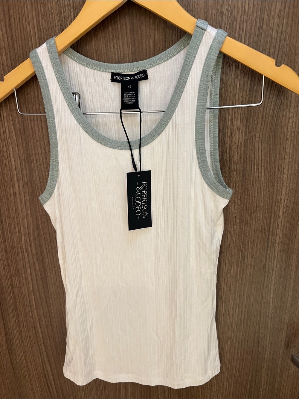 White Ribbed Tank with Sage Trim